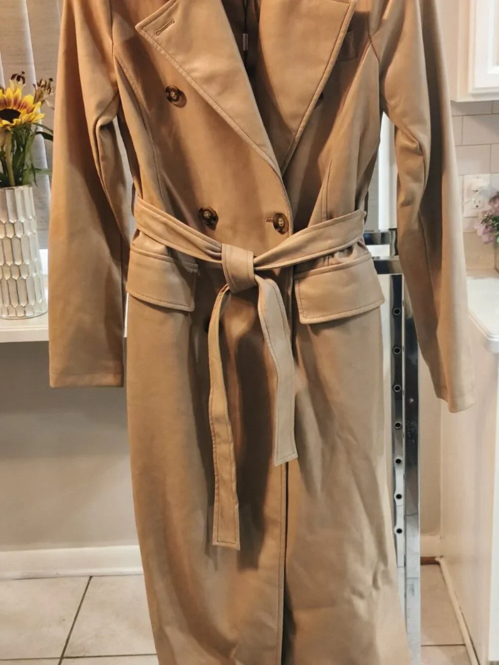 Avec Les Filles Beige Faux leather trench coat NWT Size XS